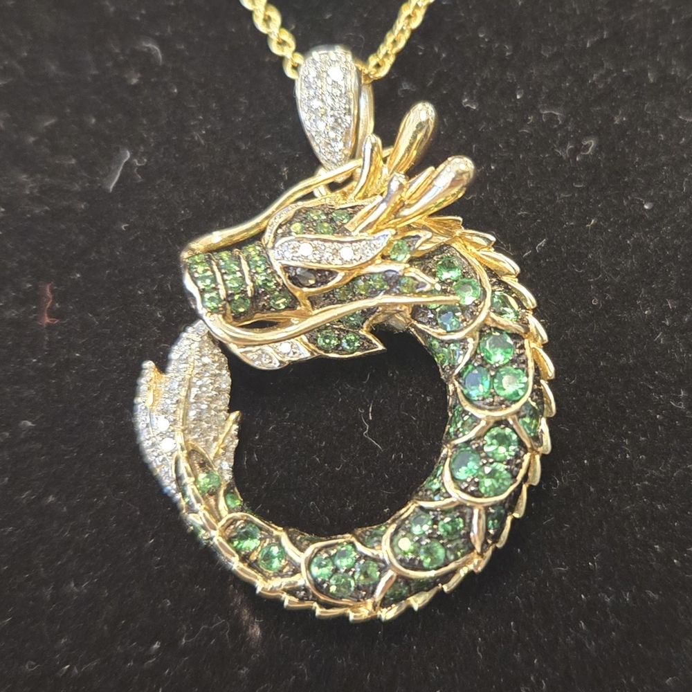 EFFY 14KT Gold Diamond & Tsavorite Dragon Pendant Necklace